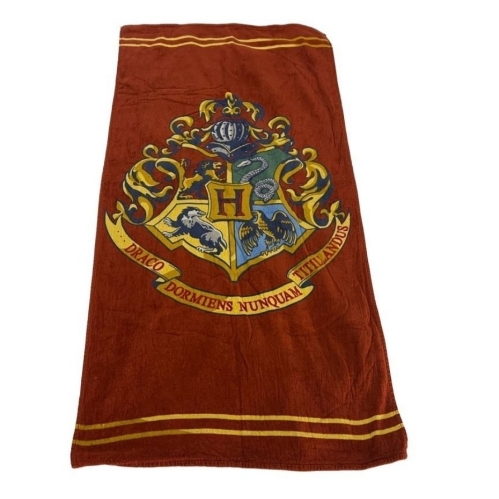 Harry Potter Beach Towel Crest Hogwarts Burgundy Gryffindor Hufflepuff 58" x 28"